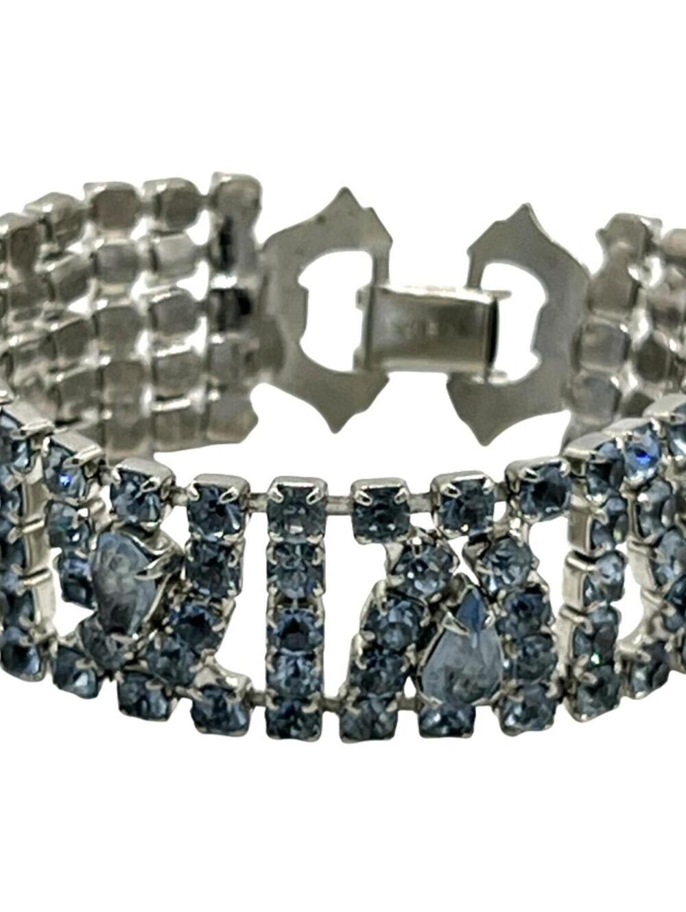 Weiss Blue Teardrop & Round Rhinestone Tennis Clasp Bracelet